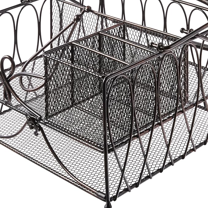 Gourmet Basics by Mikasa Loop Picnic Plate Napkin and Flatware Storage Caddy, Large, Antique Black