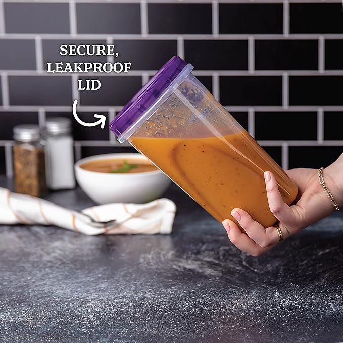 PLASTICPRO 48 Ounce Twist Top Deli Containers Clear bottom With Purple Top Twist on Lids Reusable, Stackable, Food Storage Freezer Container