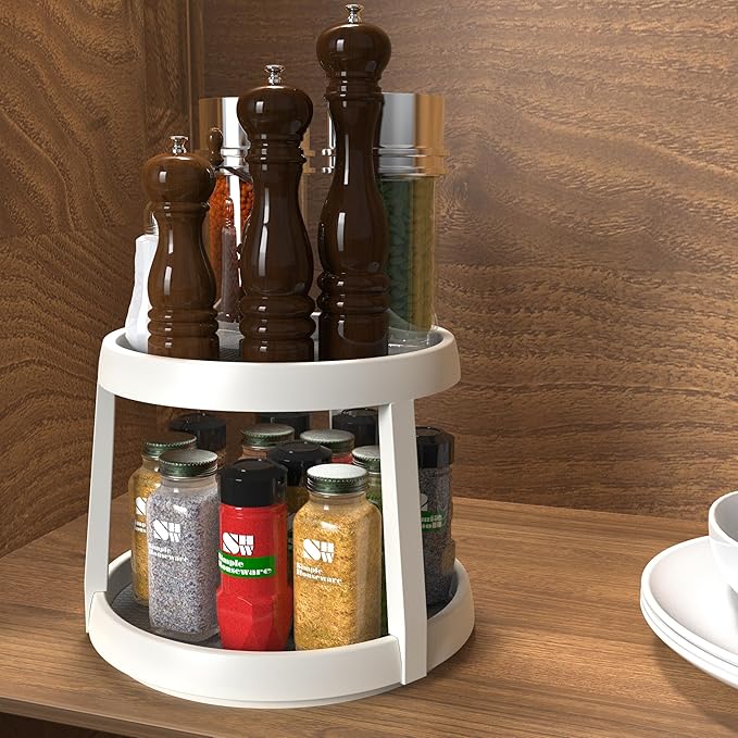 Simple Houseware 2-Tier 10-Inch Turntable Lazy Susan Spice Organizer, White/Gray
