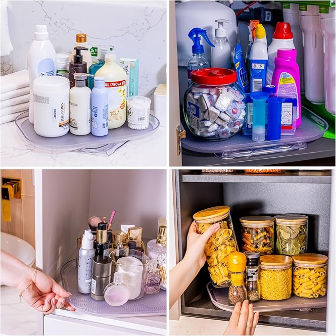 Lazy Susan Turntable Organizer for Refrigerator, Fridge, Storage, Cabinet & Countertop – Rectangular 360-degree Rotation Tray for Kitchen – 15.75 inch, Clear