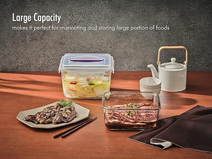 GLASSLOCK 91 Oz Glass Food Storage set of 2 – Large Capacity, Airtight & Leak-Proof, BPA Free Lid with Carry Handle, Microwave, Dishwasher, Fridge & Freezer Safe, Marinating, Sauce, Fruit Storage