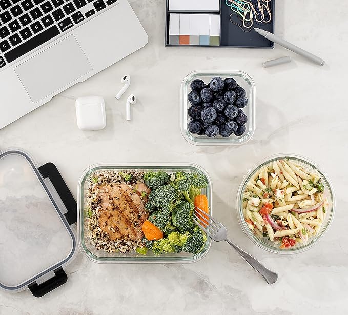 JoyJolt JoyFul 24pc(12 Airtight, Freezer Safe Food Storage Containers and 12 Lids), Pantry Kitchen Storage Containers, Glass Meal Prep Container for Lunch, Glass Storage Containers with Lids