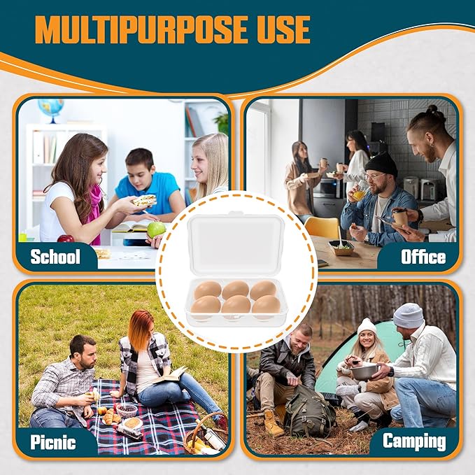 ZPU Egg Holder Camping, 2Pcs 6 Grid Egg Container, Plastic Egg Carrier for Camping Picnic Travel Outdoor Refrigerator Kitchen, Protective Egg Storage Case, Silver Grey