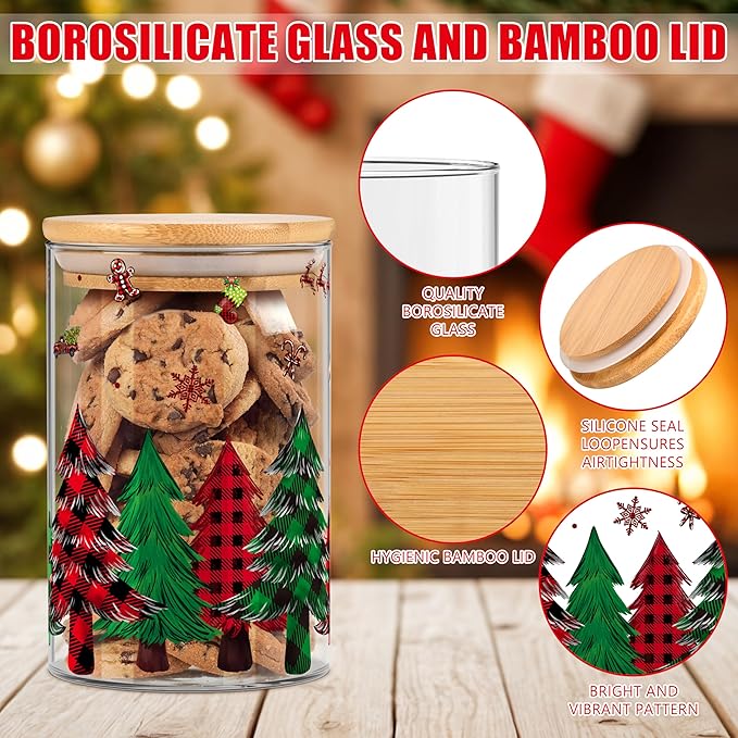 3 Pack Christmas Glass Storage Jars With Airtight Bamboo Lid Gnome Red Truck Canister Sets for Kitchen Countertop Decor Cookie Jars Candy Containers