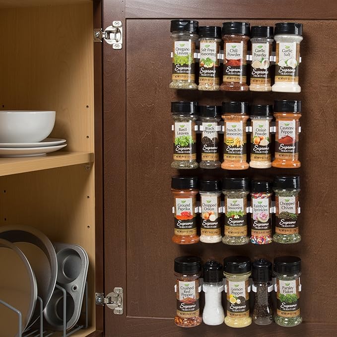 Lavish Home Spice Rack Organizer for Cabinet – 8-Pack Spice Storage Set with Gripper Clip Strips for Kitchen, Countertop and Pantry Organization