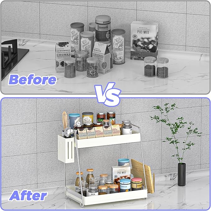 KMC Spice Rack Organizer for Cabinet, Countertop - White 13" W x 15" H x 8.6" D - Seasoning & Spice Storage, Shelf & Cabinet Organization