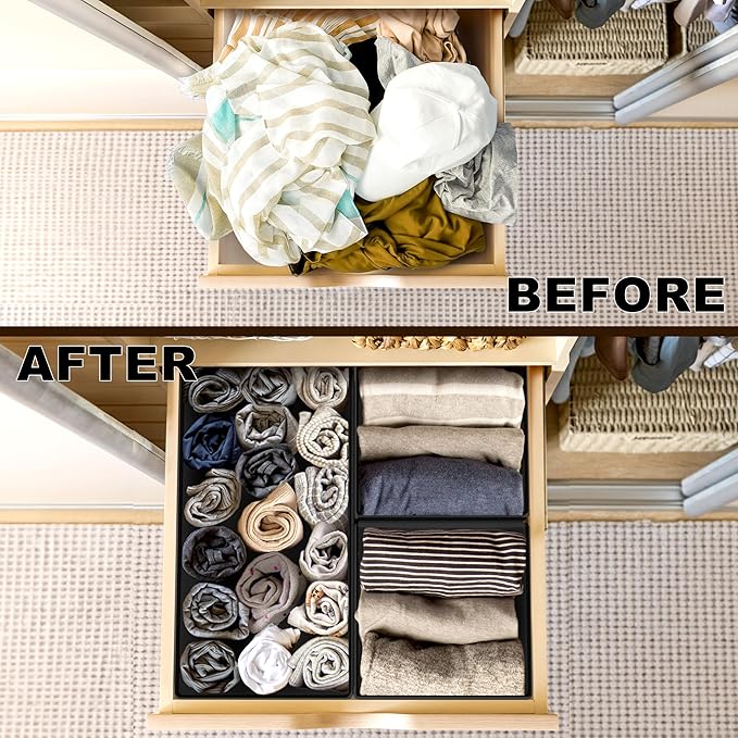 Simple Houseware Underwear Drawer Organizer for Lingerie/Undergarment/Bra/Panty/Sock/Onesie, Set of 6, Black