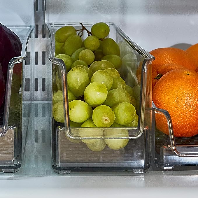 Spectrum Diversified Hexa in-Fridge Large Refrigerator Bin for Storage and Organization of Fruit Vegetables Produce and More, 15" D x 3.5" Wx 4" H, Clear/Dark Gray