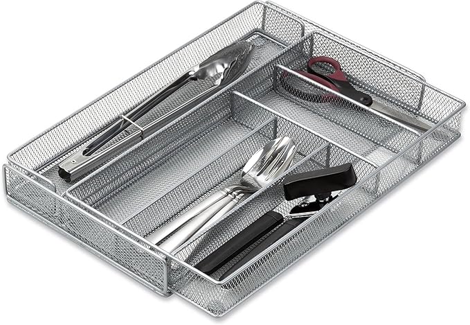 Honey-Can-Do KCH-02163 Steel Mesh 7-Compartment Expandable Utility Drawer Organizer, Silver