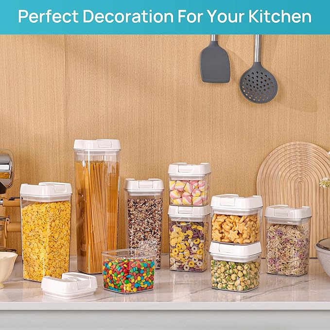 Vtopmart 21 PCS Airtight Food Storage Containers Set, BPA Free Plastic Kitchen Pantry Organizer, with Easy Lock Lids for Pasta Spaghetti Cereal Snack Flour Sugar Rice Organization, Include 24 Labels