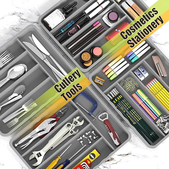 Simple Houseware 5 Compartments Kitchen Drawer Flatware, Gray