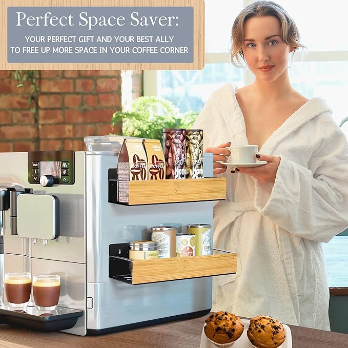 4 | 3 Pack Magnetic Spice Storage Rack Organizer for Refrigerator and Oven, Black Fridge Storage, Magnetic Shelf, Spice Rack Organizer, Metal-Bamboo