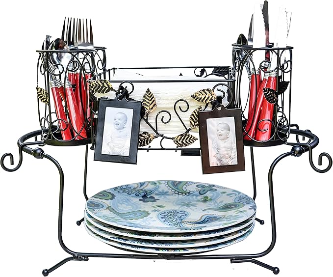Utensil Caddy - Silverware Caddy or Napkin, Cutlery and Plate Holder - The Ideal 2-Piece Portable Outdoor Kitchen Accessories Buffet Organizer for Picnics, Camping, Barbecue, Parties and Events