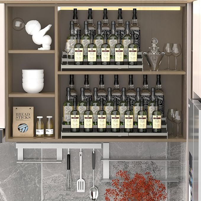 Metal Spice Rack Organizer for Cabinet, 3 Tier Expandable Spice Storage Shelf, Great for Kitchen Cabinets, Cupboard,Pantry and Countertop More,Metal Plate with Hole(1PACK/Gun-Grey)