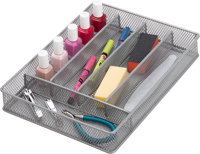 Honey-Can-Do KCH-02154 Steel Mesh 5-Compartment Cutlery Utensil Organizer, Silver