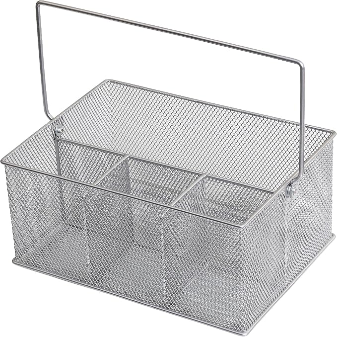 YBM HOME Mesh Silver Condiment Caddy/Kitchen Supply, Utensil, Silverware Organizer Cutlery Holder Flatware Storage Napkin Holder (Silver, 1)