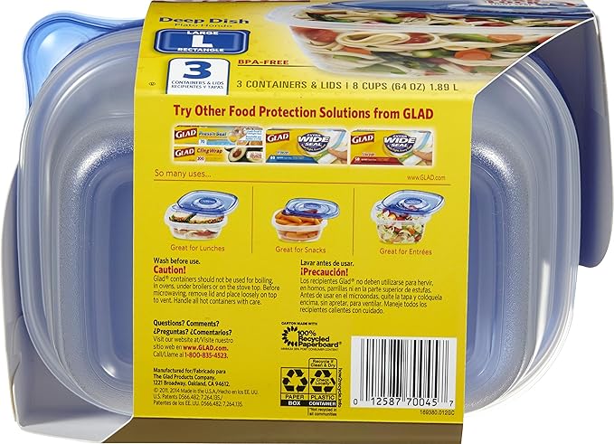 Glad Food Storage Containers, Deep Dish, 64 Ounce, 3 Count