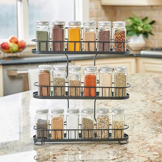 Spectrum Yumi 3-Tier Spice Rack (Black) | Dining Table & Kitchen Counter Organizer, Modern Spice Rack Stand | Yumi Collection