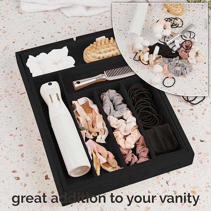 Masirs Expandable Bamboo Kitchen Drawer Organizer - Adjusts to Fit Drawer Size, Ideal for Silverware, Utensils, and Office Supplies, Durable Bamboo Construction