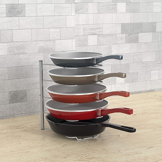 Deco Brothers Pan Organizer Rack for Kitchen Cabinet and Counter, Silver