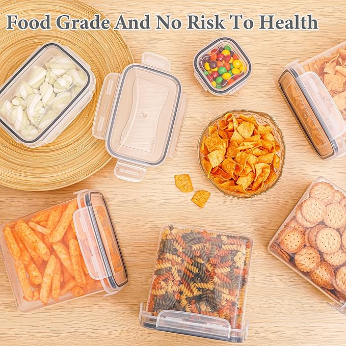 Ogrmar 42 PCS Airtight Food Storage Containers Set with Lids, Plastic Kitchen and Pantry Organization, BPA Free Storage Containers, Leak-proof Canisters for Food, Labels & Measuring Spoons & Marker