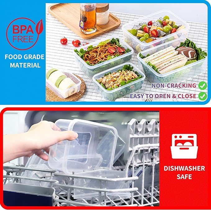 40-Piece Reusable Food Storage Containers with Lids Airtight, 100% Leakproof Plastic Meal Prep Storage Food Grade Kitchen Organizer, Stackable Freezer Containers, Microwave & Dishwasher Safe