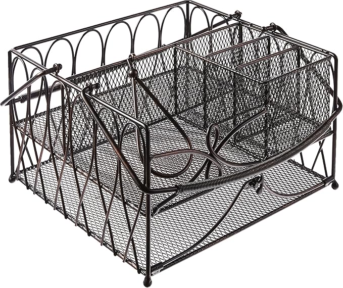 Gourmet Basics by Mikasa Loop Picnic Plate Napkin and Flatware Storage Caddy, Large, Antique Black