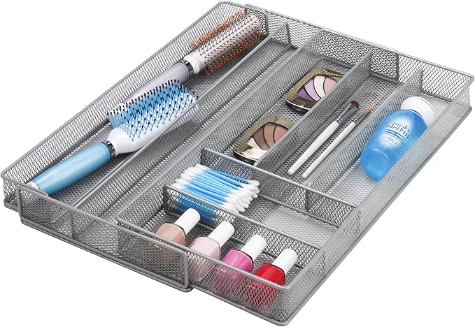 Honey-Can-Do KCH-02163 Steel Mesh 7-Compartment Expandable Utility Drawer Organizer, Silver