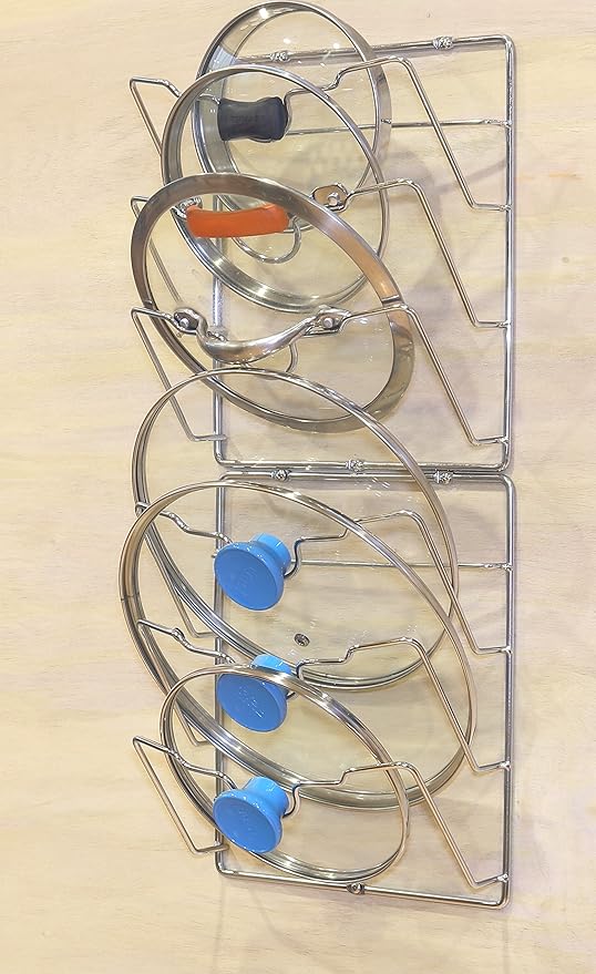 Simple Houseware 2-Pack Cabinet Door/Wall Mount Pot Lid Organizer Rack, 9.5" W x 4.5" D x 11.5”H, Chrome