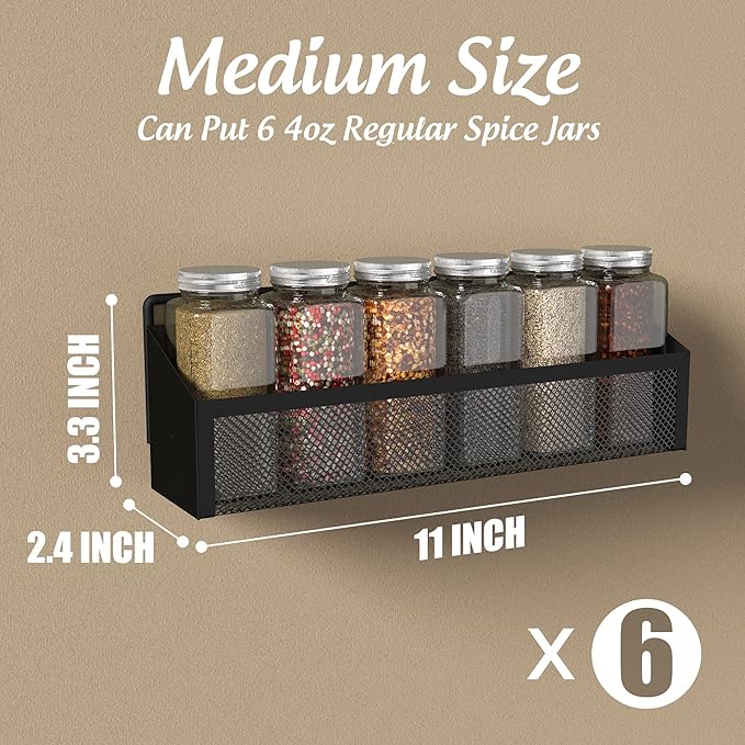 Moforoco 6 Spice Rack Over Door Pantry Organizer for Cabinet Door Wall Mount, Hanging Black Spice Pantry Organization Storage Shelf, Farmhouse Kitchen Seasoning Organizer Cabinet Door