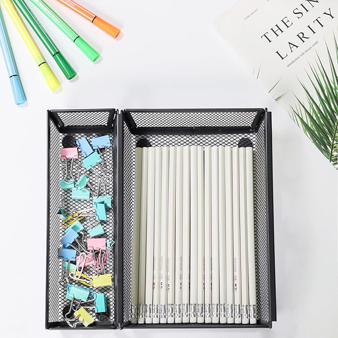 ihomecooker Mesh Tray Silverware Drawer Organizer, Utensil Cutlery Tray Office Supplies with Interlocking Arm Drawer Dividers Organizer for Flatware, Knives,Home,Office, School,Bedroom 9X3"Black…