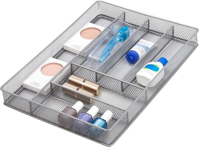 Honey-Can-Do KCH-02162 Steel Mesh 6-Compartment Cutlery Utensil Organizer, Silver, 16x11.25x2