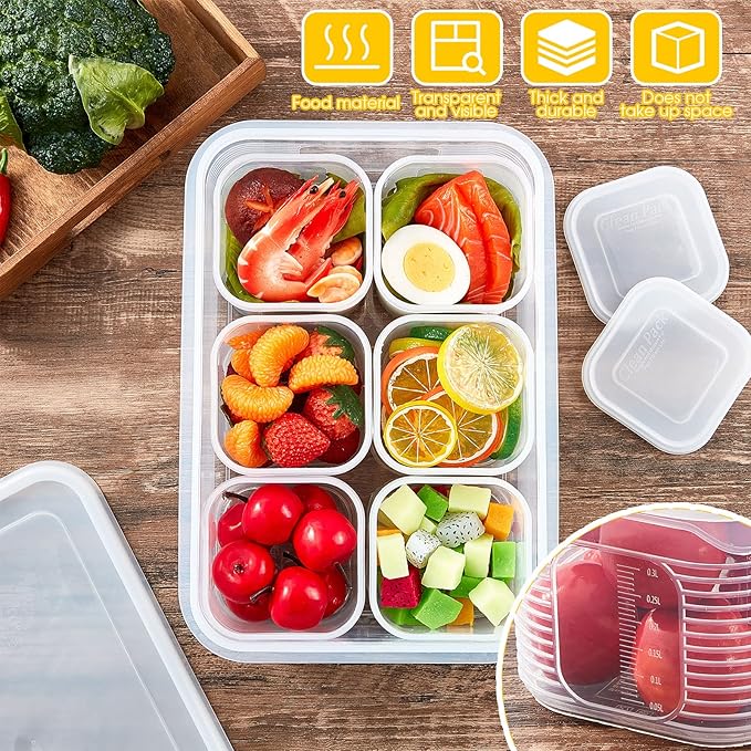 Rtteri 2 Sets Salad Bar Containers for Fridge Food Storage Containers with Airtight Lids Divided Pizza Salad Storage Include 6 Pcs Removable Reusable Box No BPA
