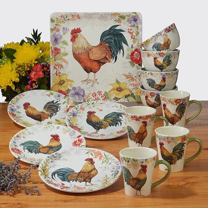 Certified International Floral Rooster 3 Piece Canister Set 54 oz, 72 oz, 104 oz, Multicolor