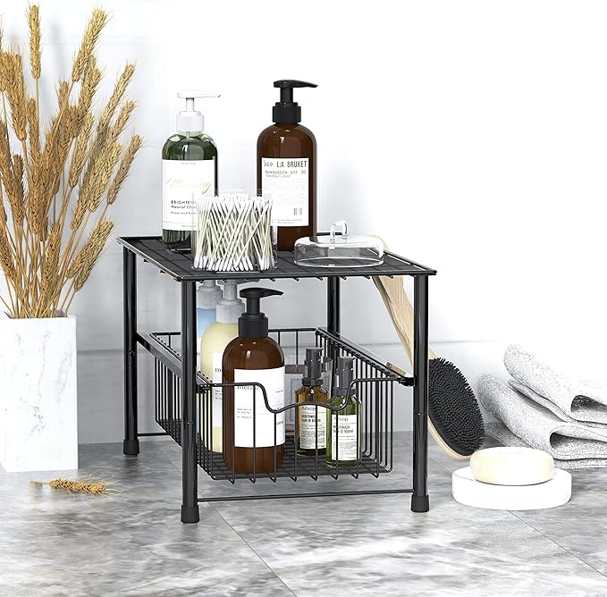 Simple Houseware Stackable Under Sink Cabinet Sliding Basket Organizer Drawer, Black