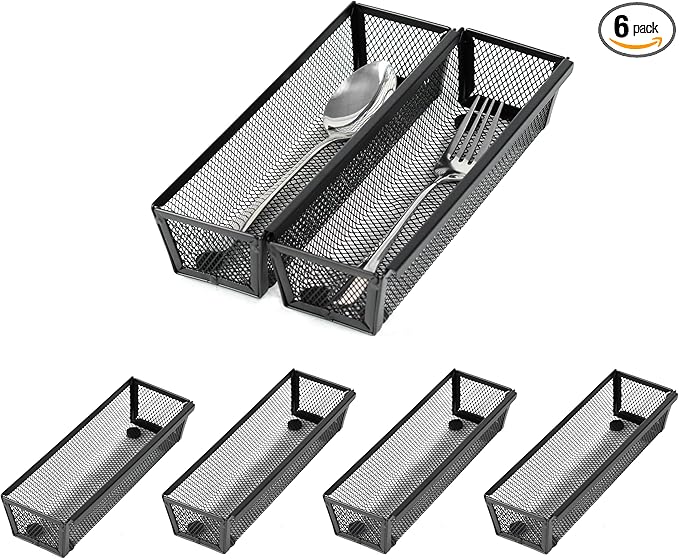 ihomecooker Mesh Tray Silverware Drawer Organizer, Utensil Cutlery Tray Office Supplies with Interlocking Arm Drawer Dividers Organizer for Flatware, Knives,Home,Office, School,Bedroom 9X3"Black…