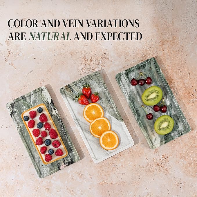 Green Marble Tray – 12" x 6.5" Decorative Vanity Tray for Bathroom, Countertop, Jewelry, Candles, Kitchen | Natural Stone Organizer for Makeup, Perfume, Skincare & Home Décor