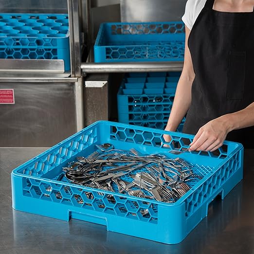 Carlisle FoodService Products Opticlean Flatware Rack Dishwashing Tray for Kitchens and Restaurants, Plastic, 18.25 Inches, Blue
