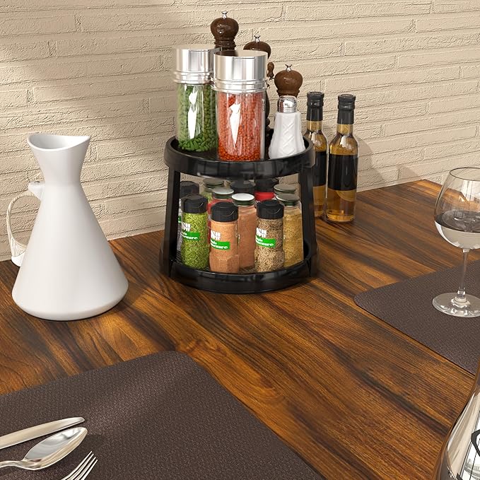 Simple Houseware 2 Tier Turntable Lazy Susan Multifunctional Organizer, Rustic Brown