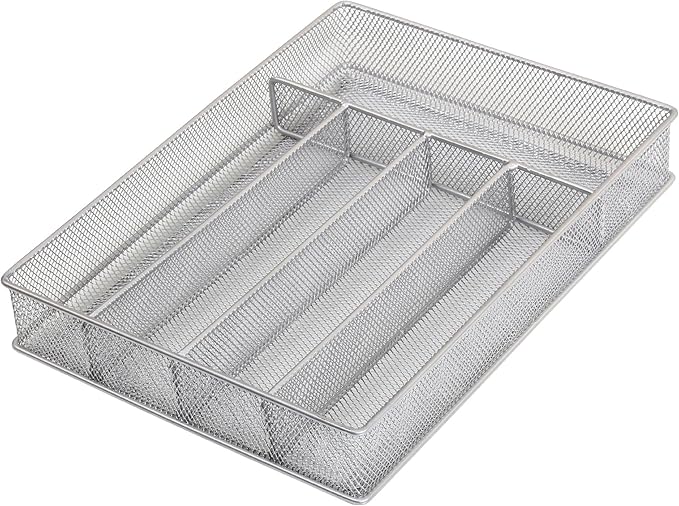 Ybm Home Silver Mesh Cutlery Holder In-drawer Utensil Flatware Organizer/tray size 12-1/2 By 9-1/4 By 2 Inches (5-compartment)
