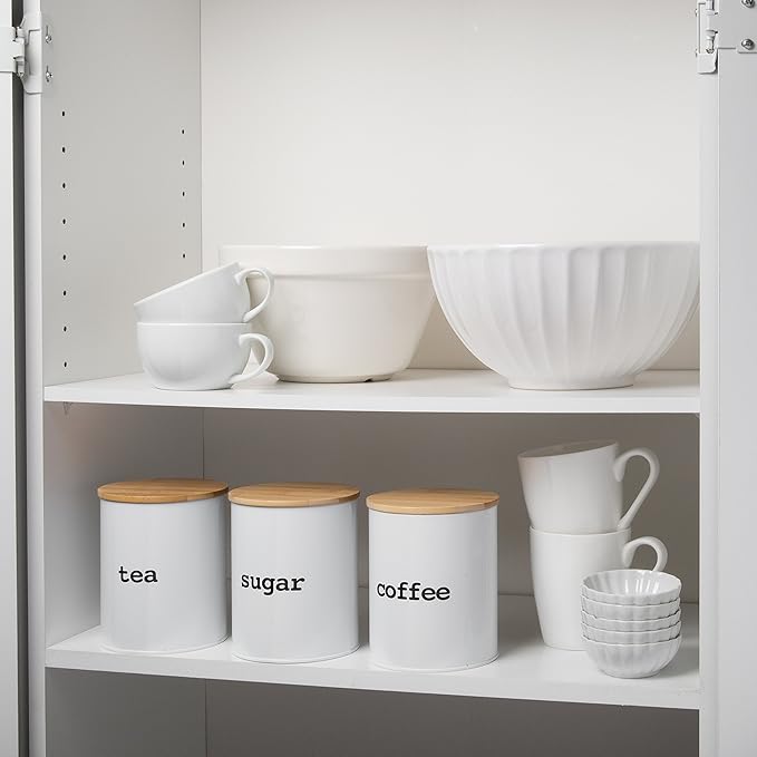 Kitchen Canister Set with Air Tight Bamboo Lids- 3 Food Storage Containers for Coffee, Tea and Sugar