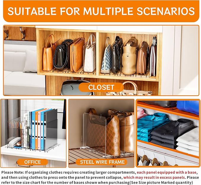 Yieach 16Pack Acrylic Clear Shelf Dividers for Closet Organization -Suitable for Wire Shelves,Cupboard- Bag,Purse Dividers and Handbag Organizer,Vertical Shelf Separators in Closet for Sweater,T Shirt