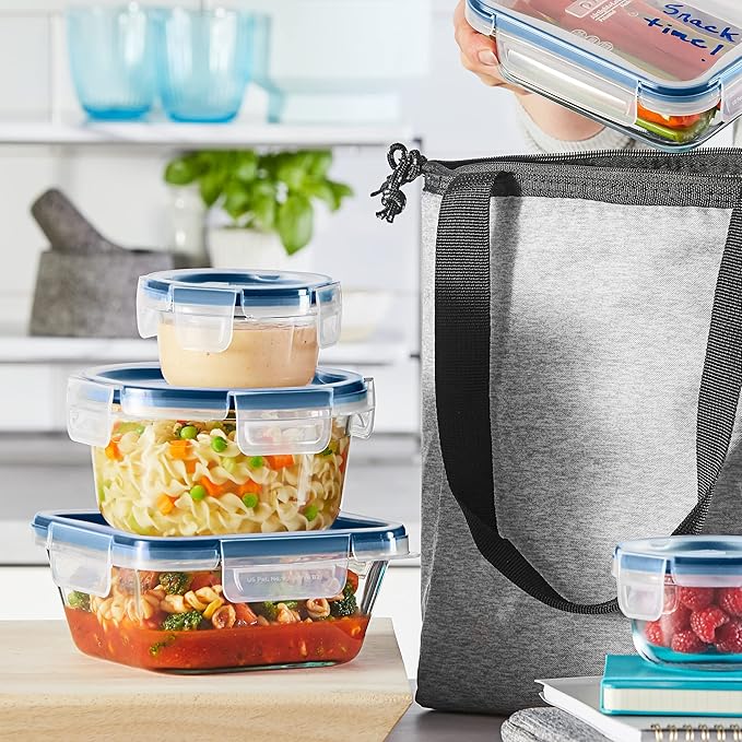 Pyrex Freshlock 5-Pack Mixed Sized Airtight Glass Food Storage Container Set with Microban, Non Toxic, BPA-Free Leakproof Locking Lids