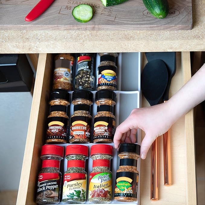 3 Tier Kitchen Spice Rack Organizer | Non-Skid Storage Tray | 15.5 x 7.75 x 1.3 inches