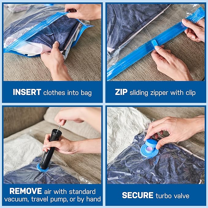 10 Pack Large Vacuum Storage Bags for Comforters, Blankets & Clothes – Vacuum Sealed Compression Bags with Hand Pump – Space Saver Storage Bags for Bedding, Moving, Travel & Organization