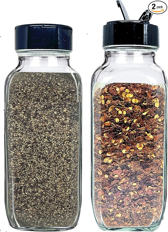JARMING COLLECTIONS 16 oz Glass French Square Spice Jars with Shaker Lids - Elegant Design for Food Storage and Kitchen Organization - Enhance Your Spice Storage – Made in USA