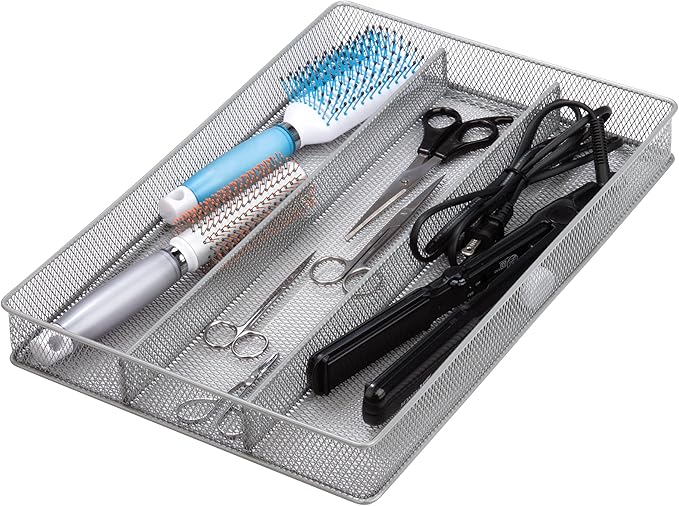 Honey-Can-Do KCH-02157 Steel Mesh 3-Compartment Cutlery Utensil Organizer, Silver