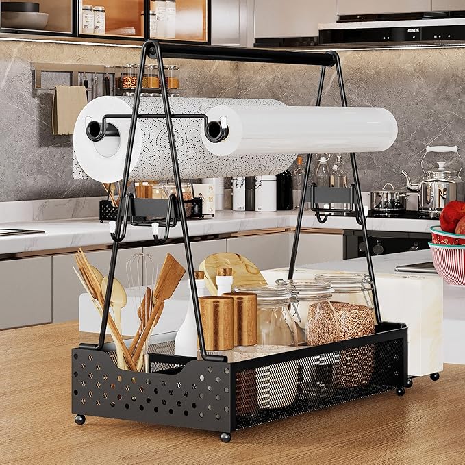 Utensil Caddy, Grill Condiment Caddy, BBQ & Picnic Caddy, Utensil Holder for Party, Picnic Flatware Caddy with Handle and Paper Towel Roll Holders, Utensil Cutlery Caddy for Camping, Kitchen