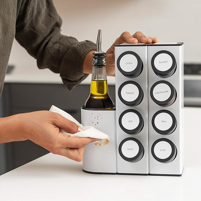 Prepdeck Chef Caddy Spice Rack - Seasoning & Oil Organizer - Spice Labels & Blank Labels, Kitchen Counter Organization and Storage (Base)