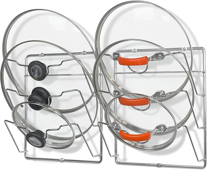 Simple Houseware 2-Pack Cabinet Door/Wall Mount Pot Lid Organizer Rack, 9.5" W x 4.5" D x 11.5”H, Chrome